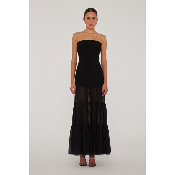 Rotate Birger Christensen Chiffon Strapless Dress Black 36 Small NWT - Picture 1 of 15